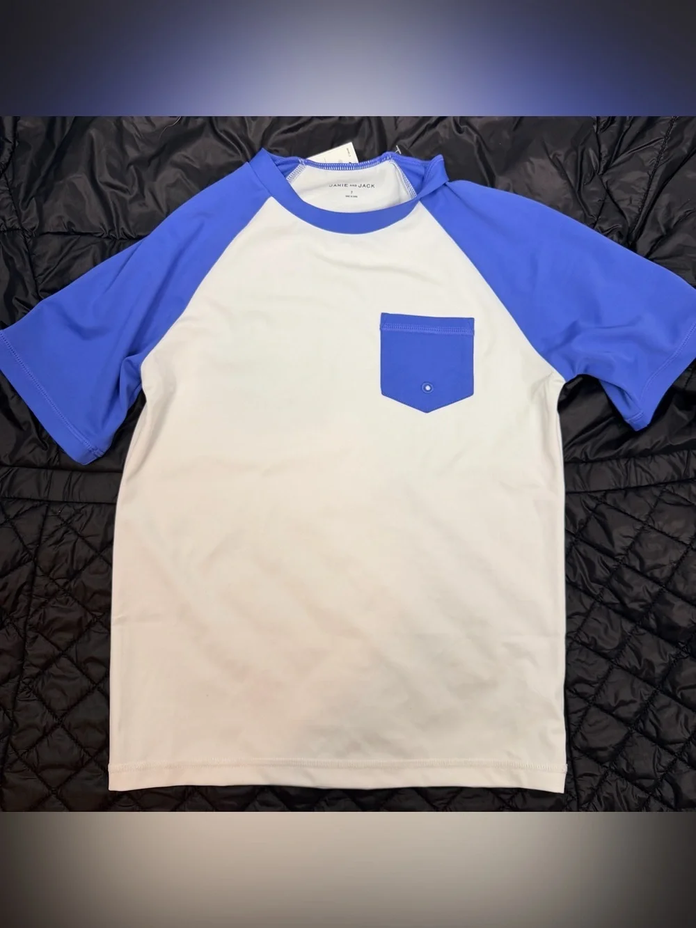 New Janie & Jack resort rashguard blue white short sleeve size 7